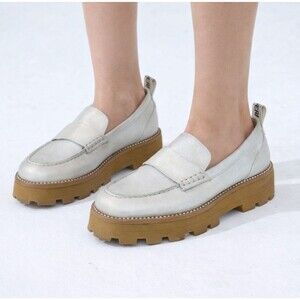 Karl Lagerfeld Paris Loafers Womens 9.5 Silver Maysun Platform Lug Sole Leather